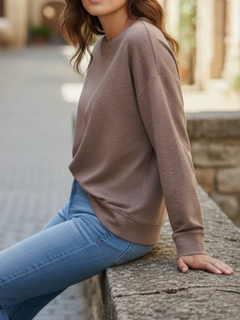 Buffalo David Bitton Taupe Cotton Crew Neck Long Sleeve Top Womens size XL